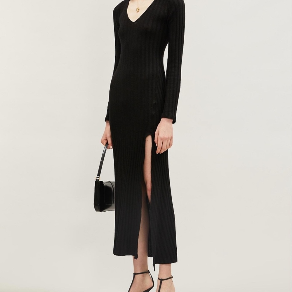 Reformation black ribbed dress